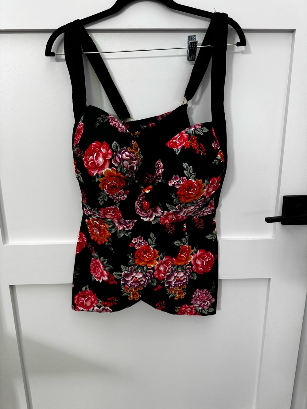 Terra & Sky Black Floral Sweetheart Swim Tank